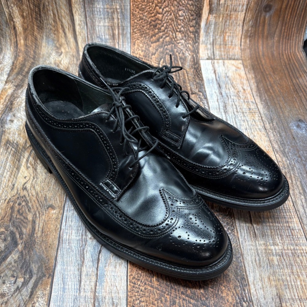 Stuart McGuire Black Leather Wingtip Longwing Blucher Shoes 11.5 EEE USA 61828
